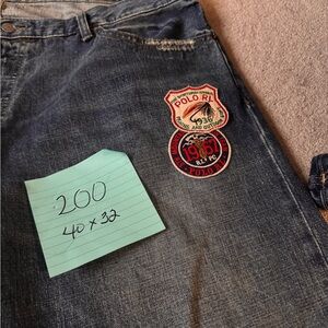 Polo by Ralph Lauren Men's Dark Blue Jeans with Embroidered Patch